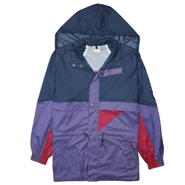 Retro 90's Hooded Full Zip Up Windbreaker XLarge Navy Blue