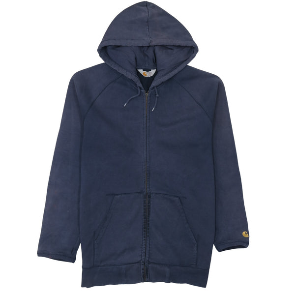 Carhartt 90's Drawstring Pockets Full Zip Up Hoodie Medium  Navy Blue