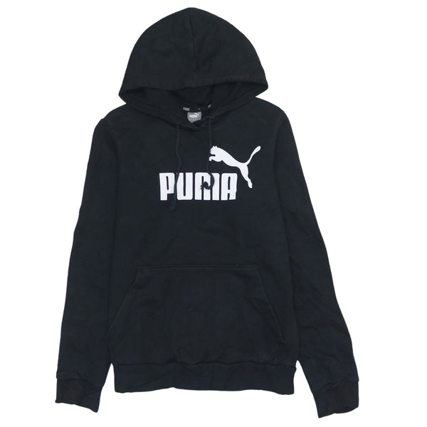 Puma 90s Vintage Spellout Hoodie Pullover Medium Black Cotton Retro