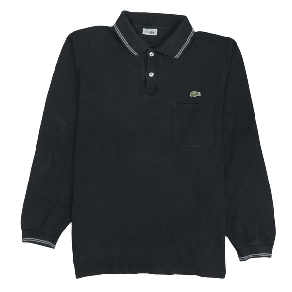 Lacoste 90's Long Sleeve Quarter Button Polo Shirt Medium  Black