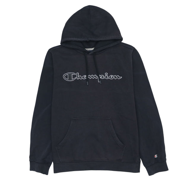 Vintage Champion 90's Black Spellout Pullover Hoodie Medium