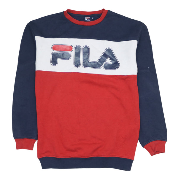 Vintage Fila 90's Men's Spellout Crewneck Sweatshirt Small Navy Blue