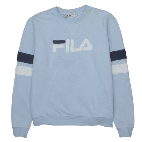Vintage 90's Fila Spellout Crew Neck Sweatshirt Men's Large Blue