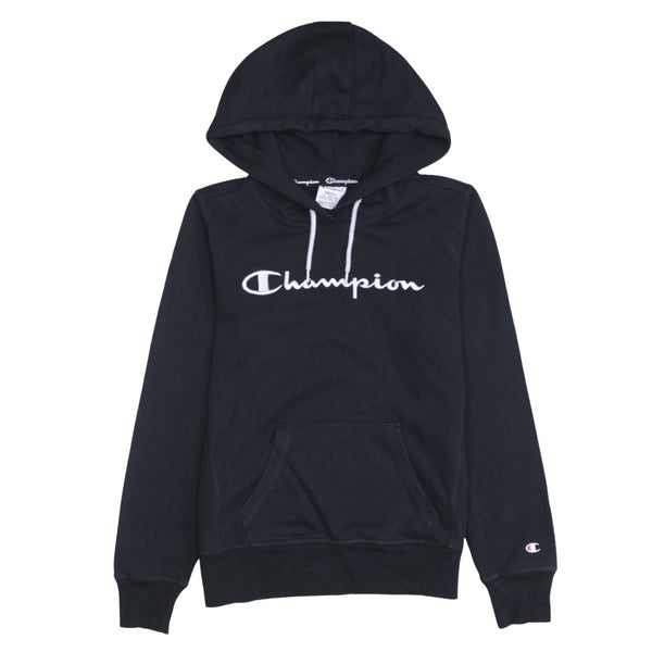 Champion 90's Spellout Pullover Hoodie Small Black
