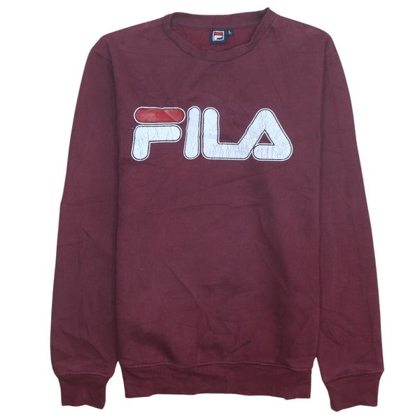 Vintage Fila 90's Burgundy Red Spellout Crew Neck Sweatshirt Large