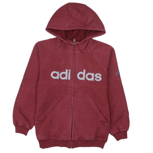 Adidas 90's Full Zip Up Spellout Hoodie Medium Red