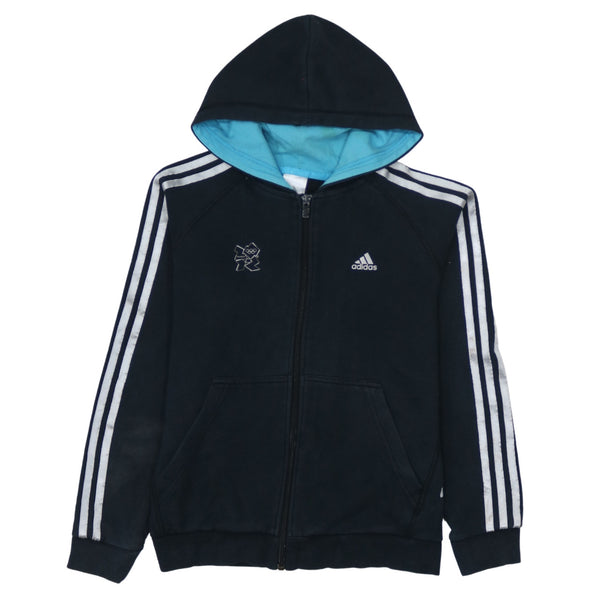 Adidas 90's Striped Sleeve Full Zip Up Hoodie Small  Black