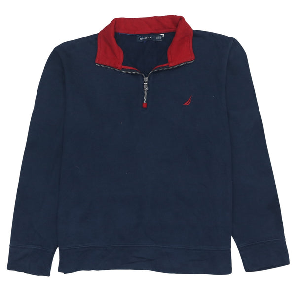 Nautica 90's Vintage Heavyweight Quarter Zip Sweatshirt Large Navy Blue