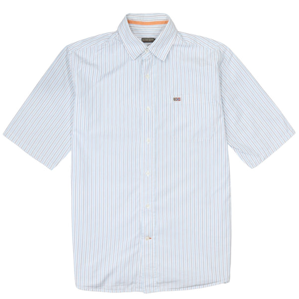 Napapijri 90's Short Sleeves Button Up T Shirt Large Blue