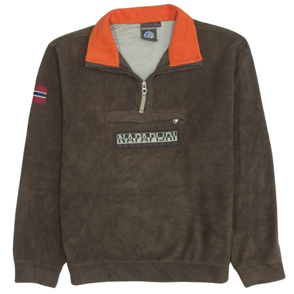 Napapijri Vintage 90's Spellout Quarter Zip Fleece Jumper - Medium Brown