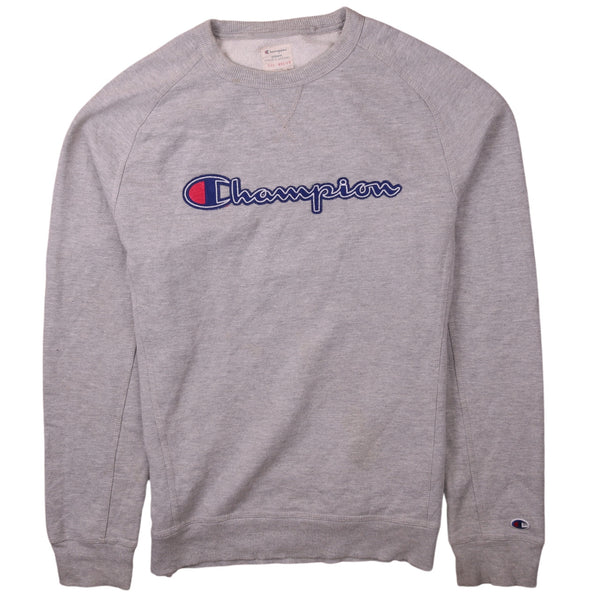 Vintage Champion 90s Spellout Crewneck Sweatshirt Grey Medium