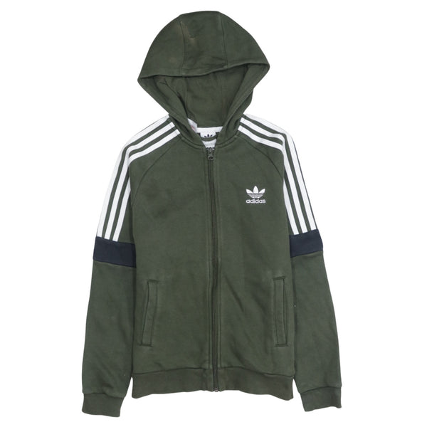 Adidas 90's Striped Sleeve Full Zip Up Hoodie Medium Green