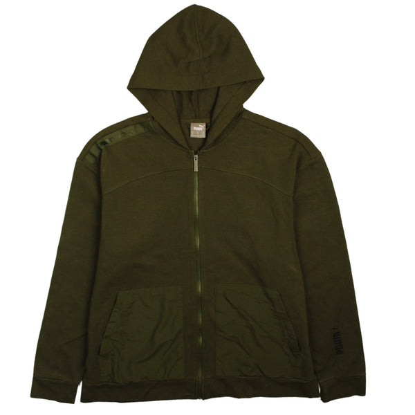 Puma 90's Full Zip Hoodie XL Green Drawstring & Pockets Vintage