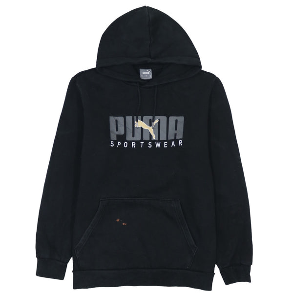 Puma 90s Vintage Black Spellout Pullover Hoodie Medium