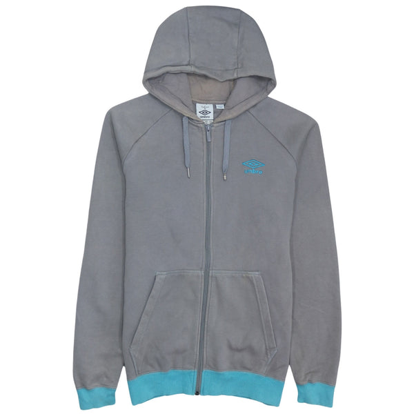 Vintage Umbro 90's Grey Full Zip Hoodie Drawstring Pockets Medium