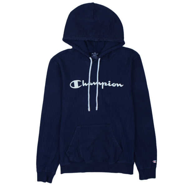 Champion 90's Navy Blue Spellout Pullover Hoodie Men's Small Vintage