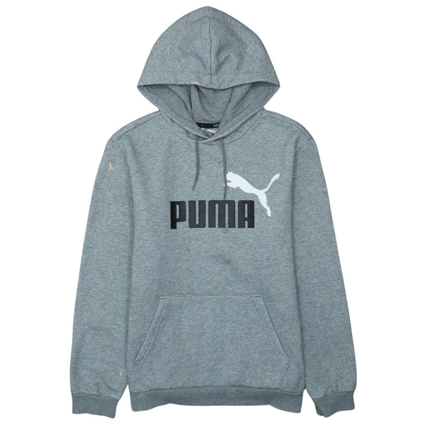 Vintage 90's Puma Spellout Pullover Hoodie Grey Medium