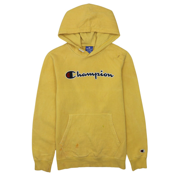 Champion 90's Vintage Yellow Spellout Pullover Hoodie XLarge