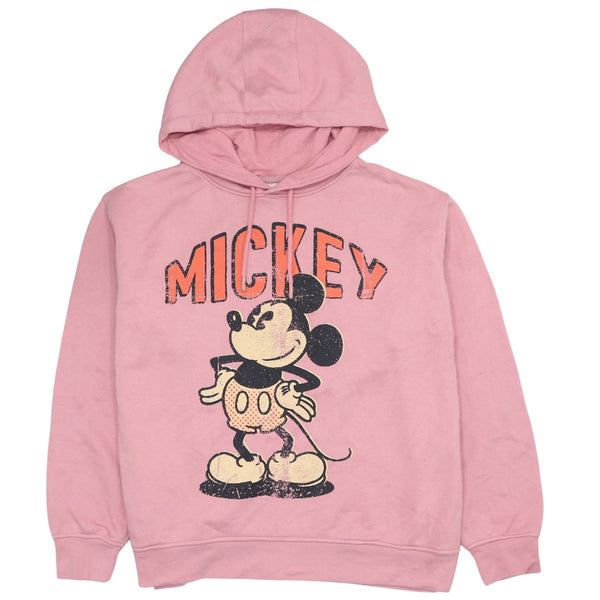 Vintage Disney 90's Mickey Mouse Pink Pullover Hoodie Women's Medium