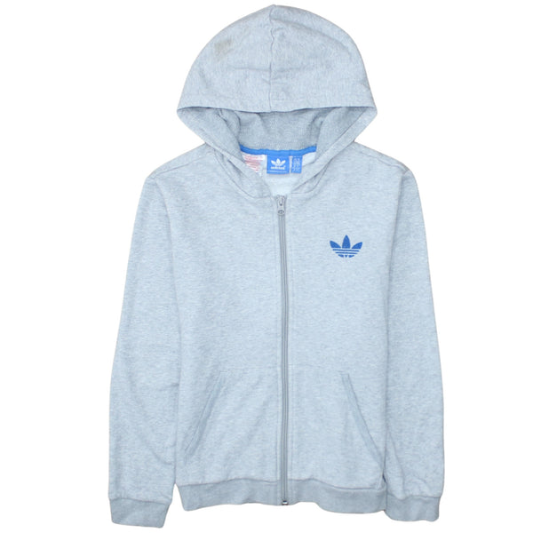 Adidas 90's Drawstring Pockets Full Zip Up Hoodie Medium Grey