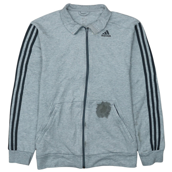 Adidas 90's Striped Sleeve Grey Full Zip Hoodie Large