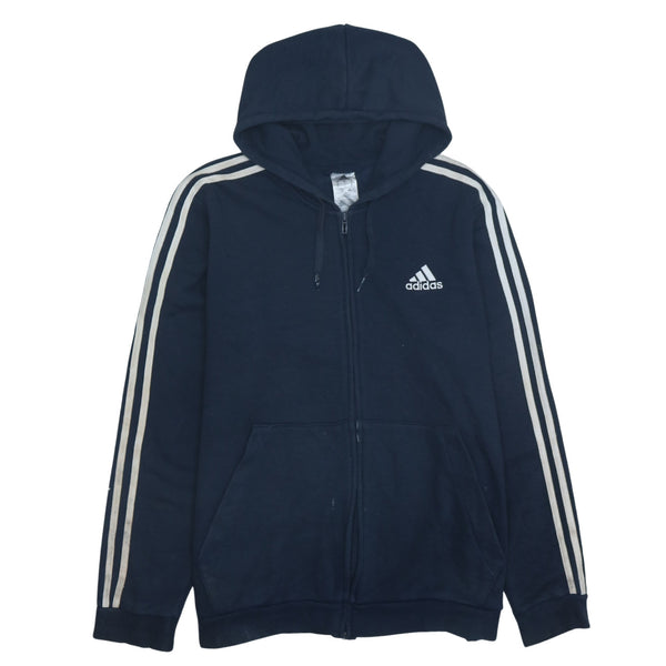 Adidas Vintage 90's Striped Sleeve Full Zip Hoodie Large Navy Blue