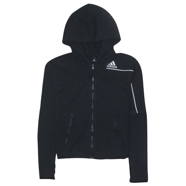 Adidas 90s Vintage Small Black Hoodie, Sportswear Full Zip Up Cotton