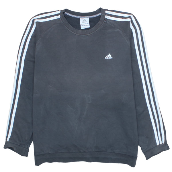 Adidas Vintage 90's Striped Sleeve Crew Neck Sweatshirt L Black
