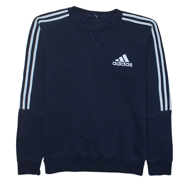 Adidas 90's Striped Sleeve Crew Neck Sweatshirt Medium  Navy Blue