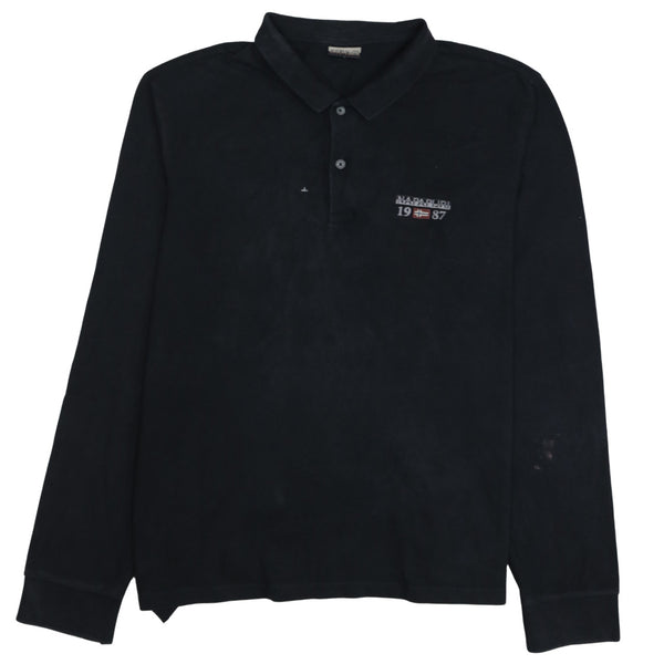 Napapijri 90's Long Sleeve Quarter Button Polo Shirt XXLarge (2XL) Black
