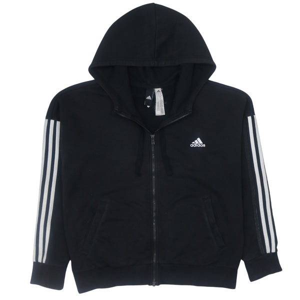 Adidas Vintage 90's Black Striped Sleeve Full Zip Hoodie - Women's Large