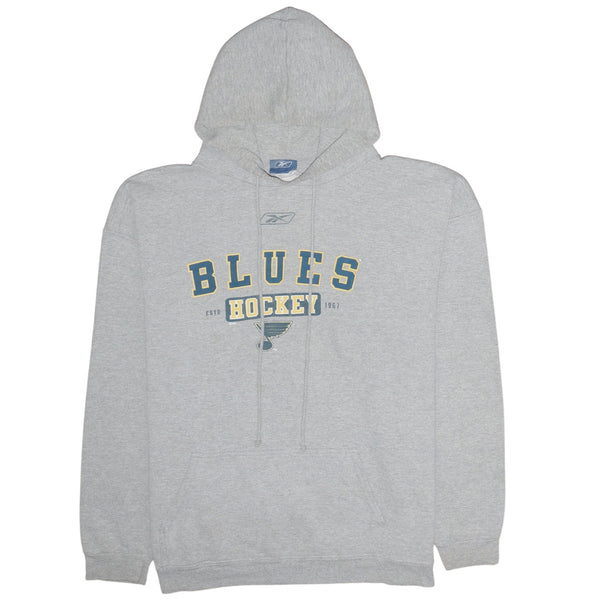 Reebok 90's Blues Hockey Pullover Hoodie XXLarge (missing sizing label) Grey