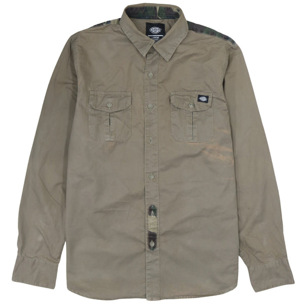 Dickies Men's 90's Vintage Brown Long Sleeve Button Up Shirt Large