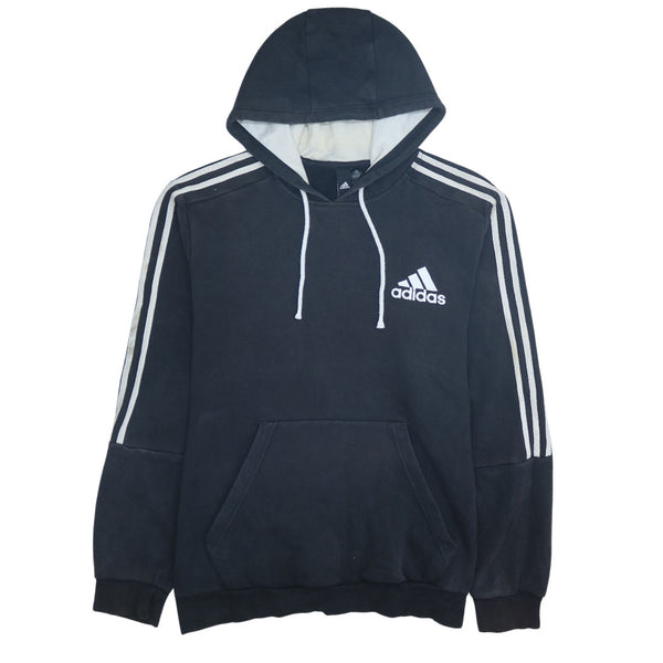Adidas 90's Striped Sleeve Pullover Hoodie Large Navy Blue