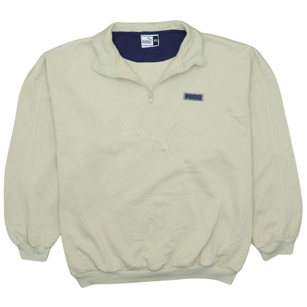 Puma Vintage 90's Beige Cream Heavyweight Quarter Zip Sweatshirt XLarge