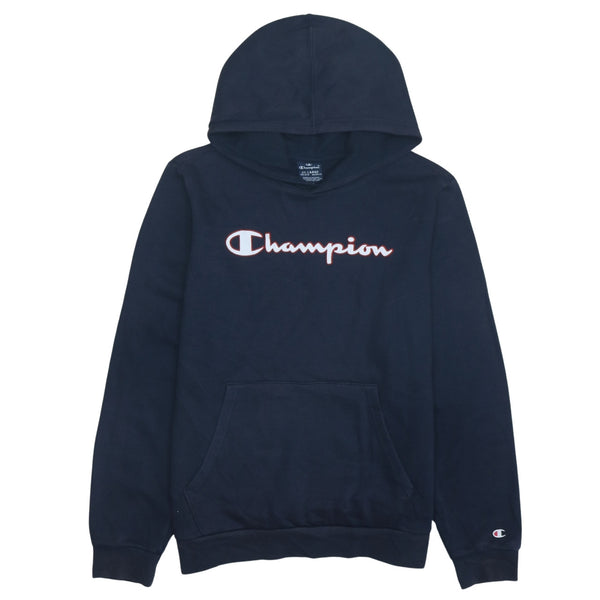 Champion 90's Vintage Spellout Pullover Hoodie XXL Navy Blue Cotton