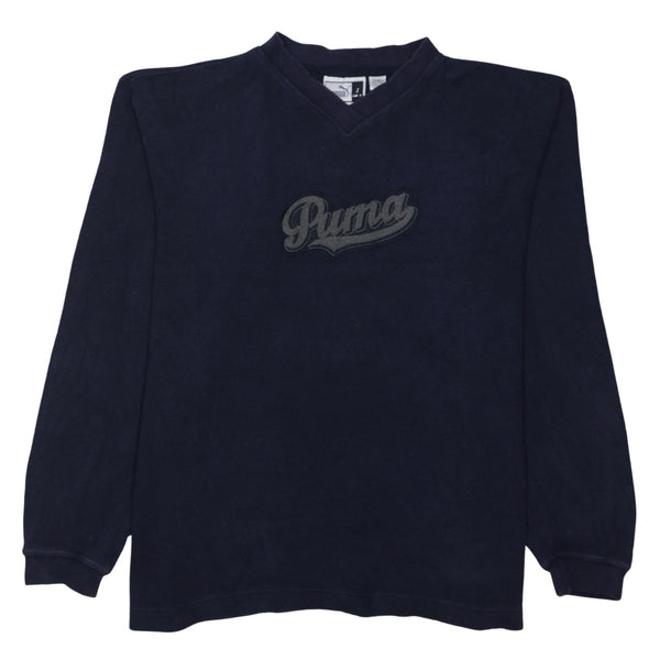 Puma 90's Spellout V Neck Sweatshirt Small Navy Blue