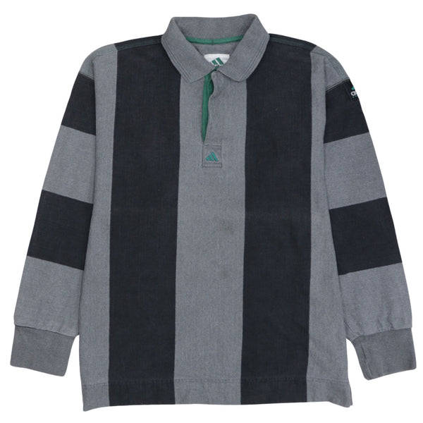 Adidas 90's Long Sleeve Quarter Button Polo Shirt Medium Grey