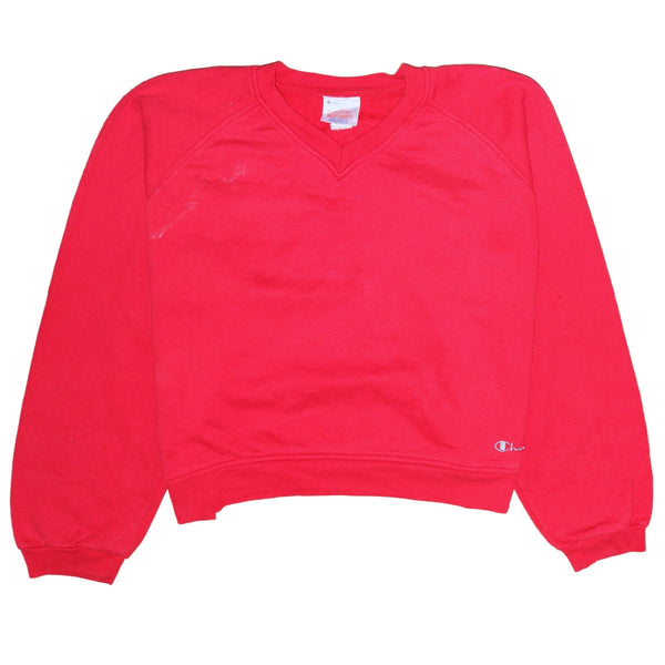 Vintage 90s Champion Red Women's Large V Neck Sweatshirt Lightweight