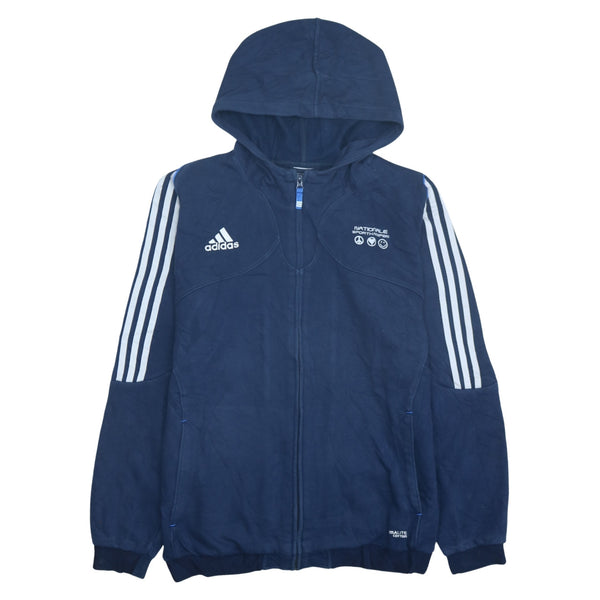 Adidas 90's Navy Blue Striped Sleeve Large Hoodie