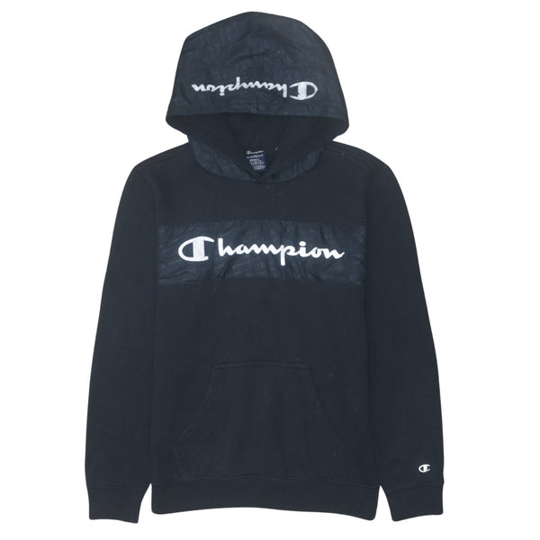 Champion 90's Black Spellout Pullover Hoodie Men's Small Vintage
