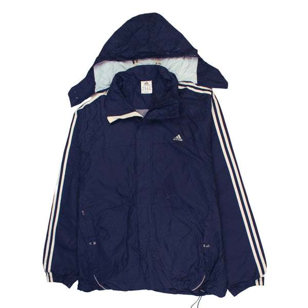 Adidas 90's Hooded Full Zip Up Windbreaker Large Navy Blue