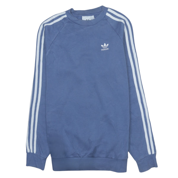 Adidas 90's Vintage XSmall Blue Striped Sleeve Crew Sweatshirt