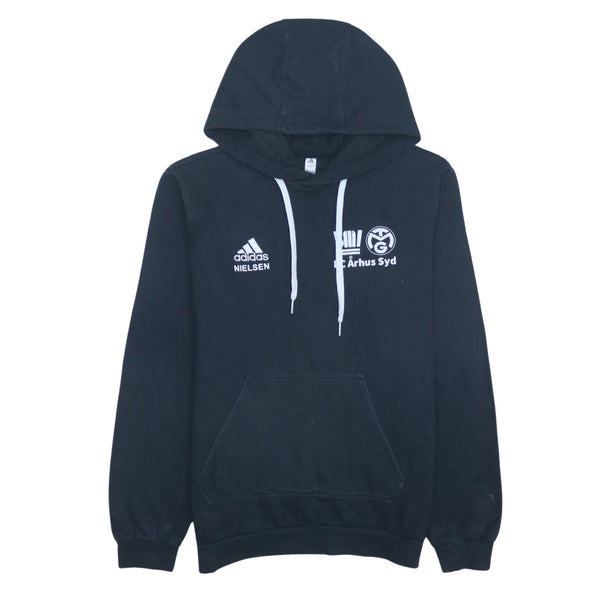 Adidas Vintage 90's Black Pullover Hoodie with Drawstring Pockets - Men's Small