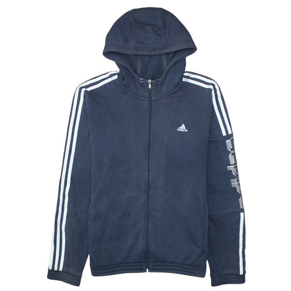 Adidas 90's Striped Sleeve Full Zip Up Hoodie Large Navy Blue