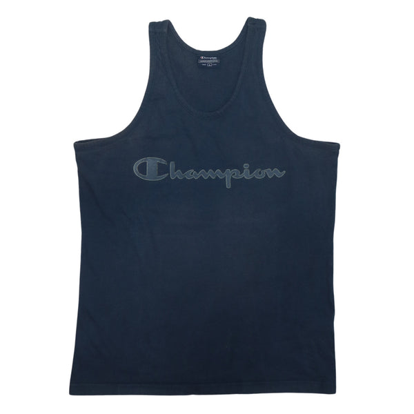 Champion 90's Spellout Vest Sleeveless Vest Large Navy Blue