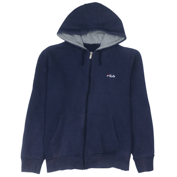 Fila 90's XLarge Navy Blue Hoodie with Drawstring Pockets Full Zip