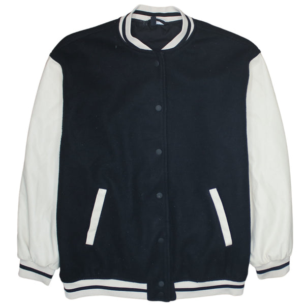 DIVIDCD 90's Plain Button Up Varsity Jacket Large  Black