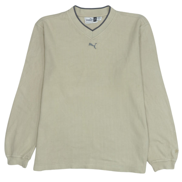 Puma 90's V Neck Lightweight Sweatshirt XSmall Beige Cream Vintage
