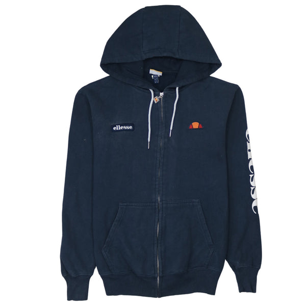 Ellesse 90's Drawstring Pockets Full Zip Up Hoodie Small  Navy Blue